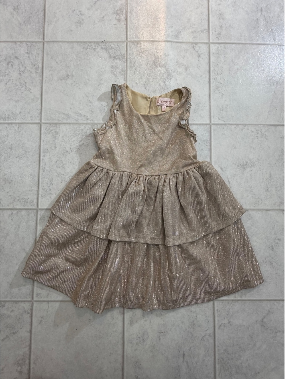 Biscotti Collezioni gold shimmer tiered dress